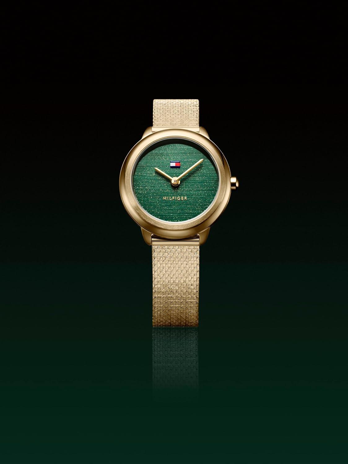 imageTommy Hilfiger Womens Quartz Watch Mini 26mm Stainless Steel Case Mesh Bracelet Shimmer Dial Minimalist Everyday Style Gift for HerGreen