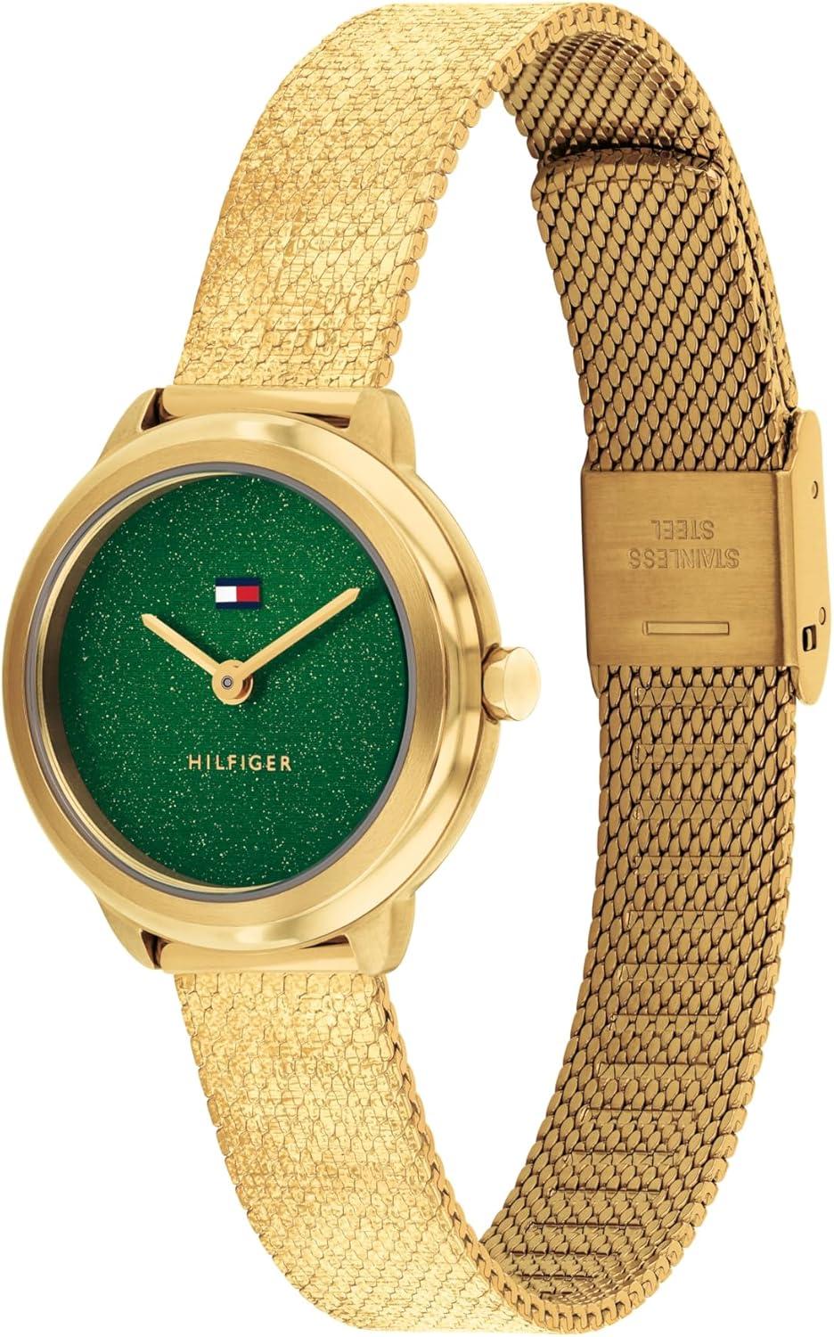 imageTommy Hilfiger Womens Quartz Watch Mini 26mm Stainless Steel Case Mesh Bracelet Shimmer Dial Minimalist Everyday Style Gift for HerGreen