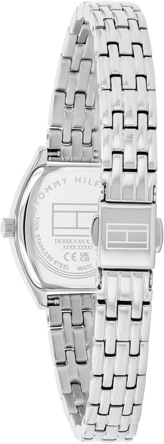 imageTommy Hilfiger Womens Quartz Watch Mini Tonneau Case Sunray Dial Roman Numerals Bracelet Water Resistant up to 30m Sophisticated Versatile Timepiece Gift for Her 215mmSilver