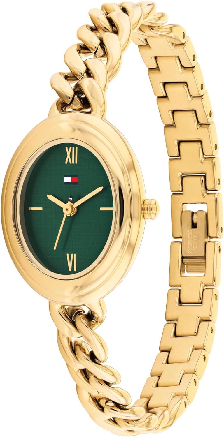 imageTommy Hilfiger Womens Quartz Watch Petite Oval Case and Chain Bracelet Water Resistant up to 30m Chic Sophisticated Timepiece Gift for Her 215mmGold Plated
