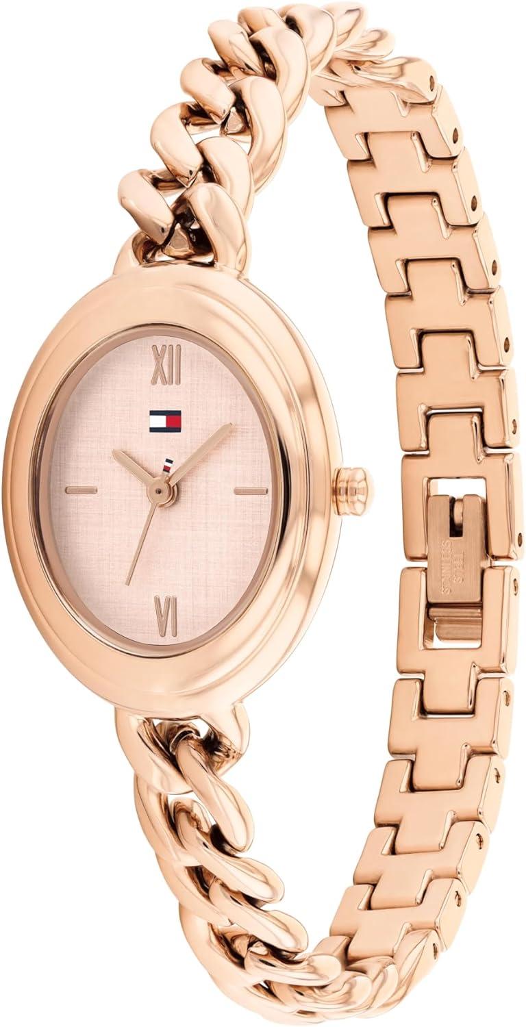imageTommy Hilfiger Womens Quartz Watch Petite Oval Case and Chain Bracelet Water Resistant up to 30m Chic Sophisticated Timepiece Gift for Her 215mmRose Gold