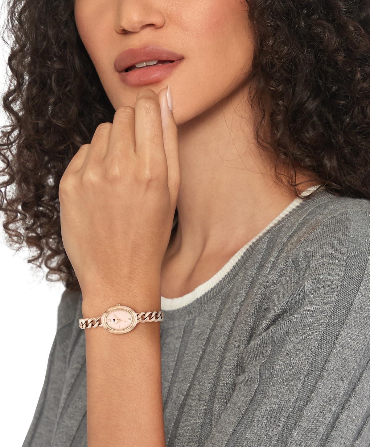 imageTommy Hilfiger Womens Quartz Watch Petite Oval Case and Chain Bracelet Water Resistant up to 30m Chic Sophisticated Timepiece Gift for Her 215mmRose Gold