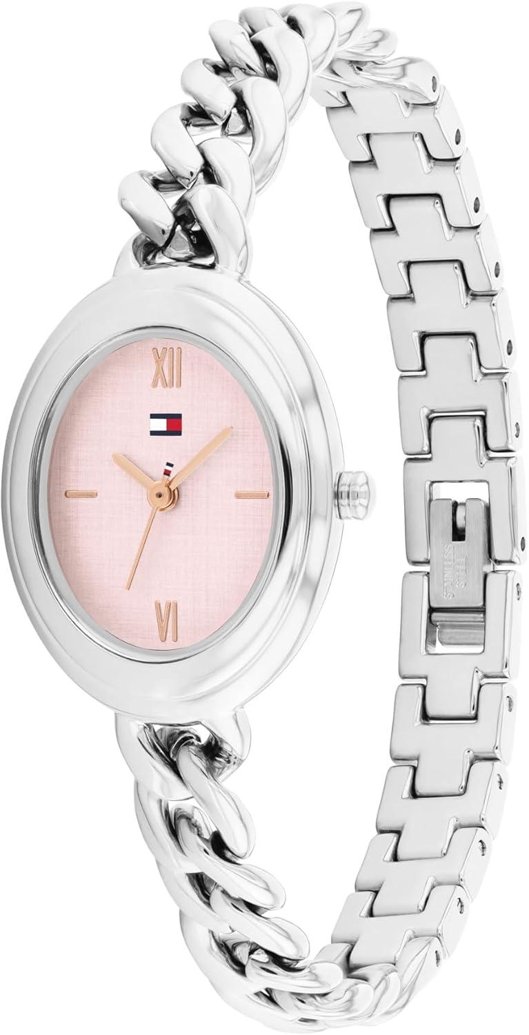imageTommy Hilfiger Womens Quartz Watch Petite Oval Case and Chain Bracelet Water Resistant up to 30m Chic Sophisticated Timepiece Gift for Her 215mmSilver