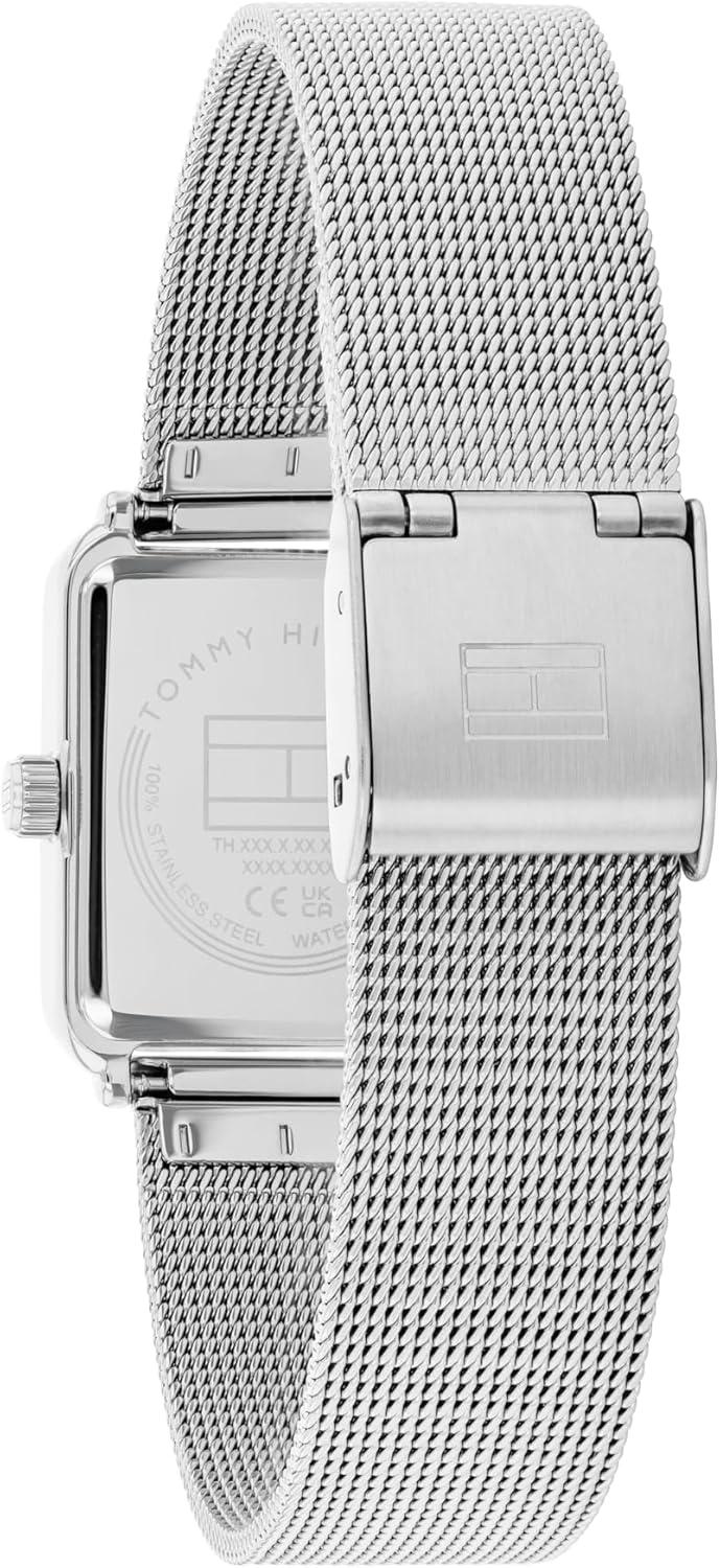 imageTommy Hilfiger Womens Quartz Watch Mini Stainless Steel Tank Case with Crystal Bezel Mesh BraceletSilver
