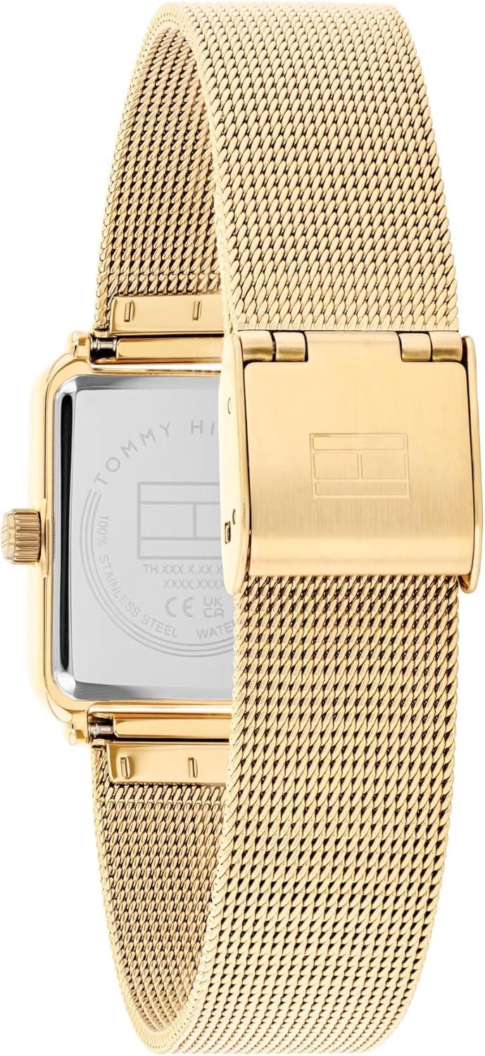imageTommy Hilfiger Womens Quartz Watch Mini Stainless Steel Tank Case with Crystal Bezel Mesh BraceletThin Gold