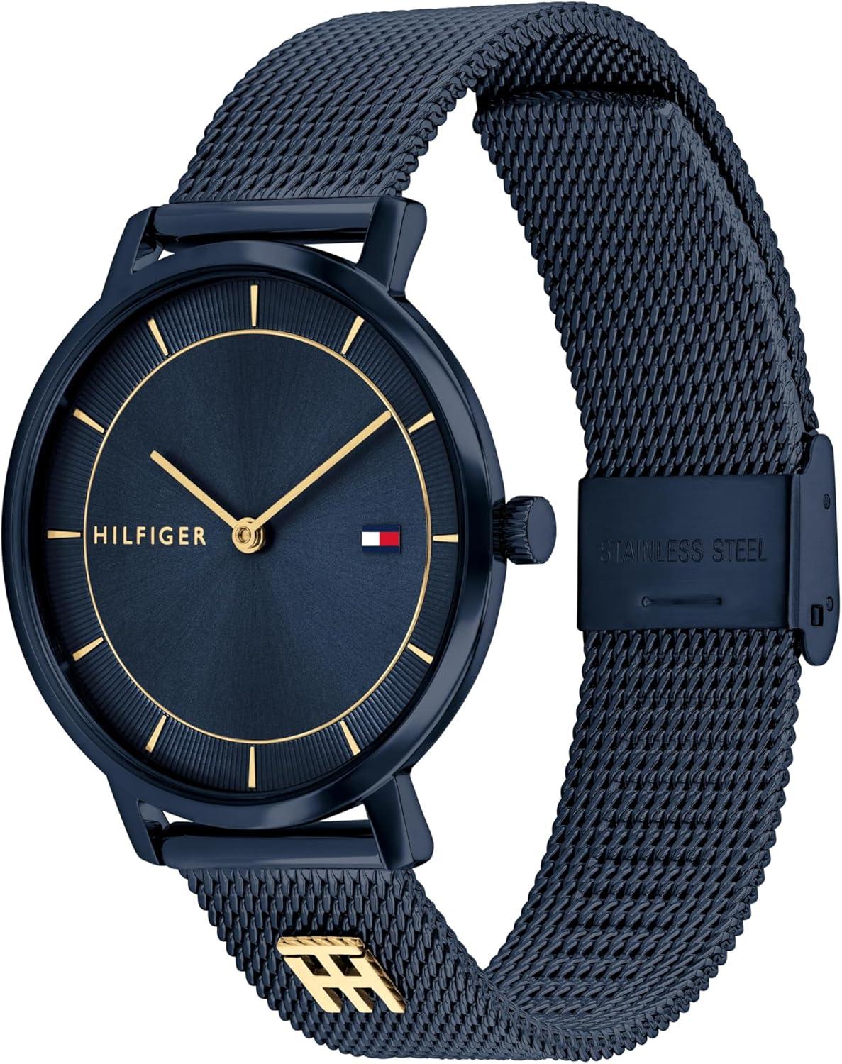 imageTommy Hilfiger Womens Slim Quartz Watch Stainless Steel Mesh Bracelet Water Resistant 3 ATM Elegant Minimal Design Gift for Her 35mmBlue