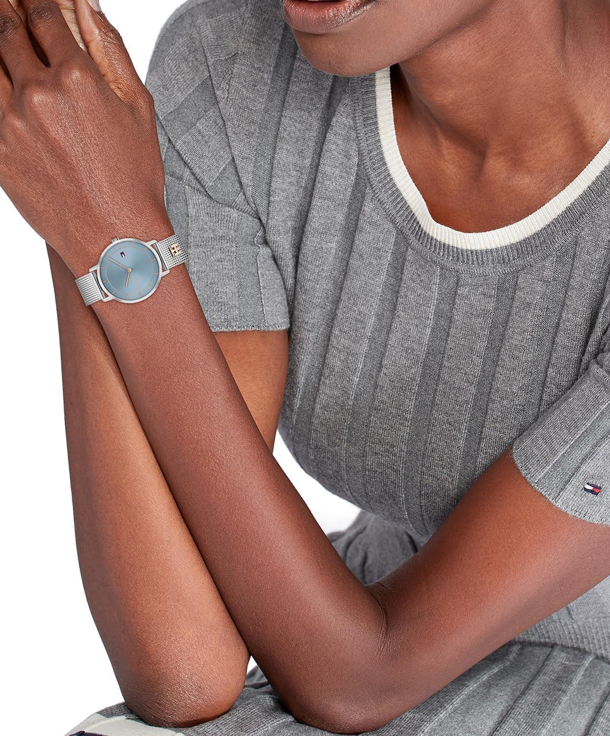 imageTommy Hilfiger Womens Slim Quartz Watch Stainless Steel Mesh Bracelet Water Resistant 3 ATM Elegant Minimal Design Gift for Her 35mmSilver