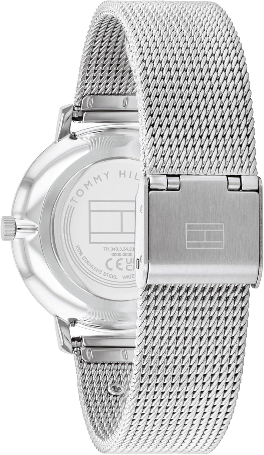 imageTommy Hilfiger Womens Slim Quartz Watch Stainless Steel Mesh Bracelet Water Resistant 3 ATM Elegant Minimal Design Gift for Her 35mmSilver