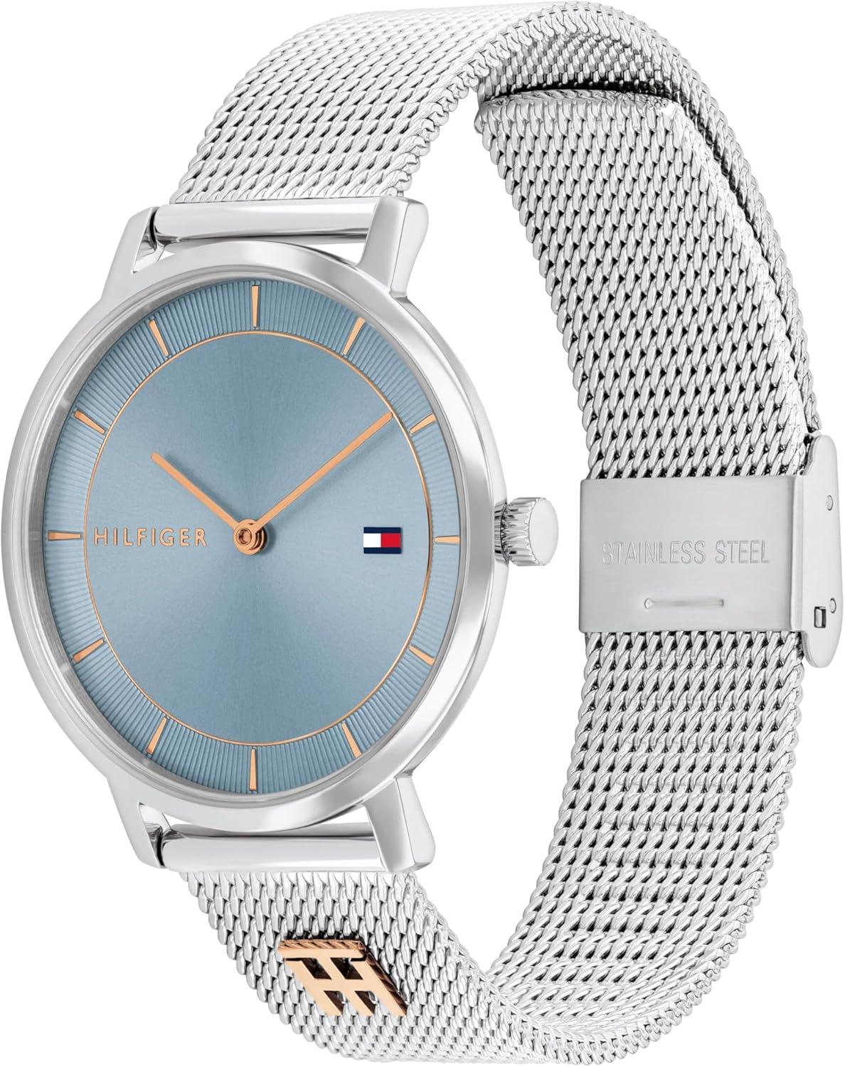 imageTommy Hilfiger Womens Slim Quartz Watch Stainless Steel Mesh Bracelet Water Resistant 3 ATM Elegant Minimal Design Gift for Her 35mmSilver