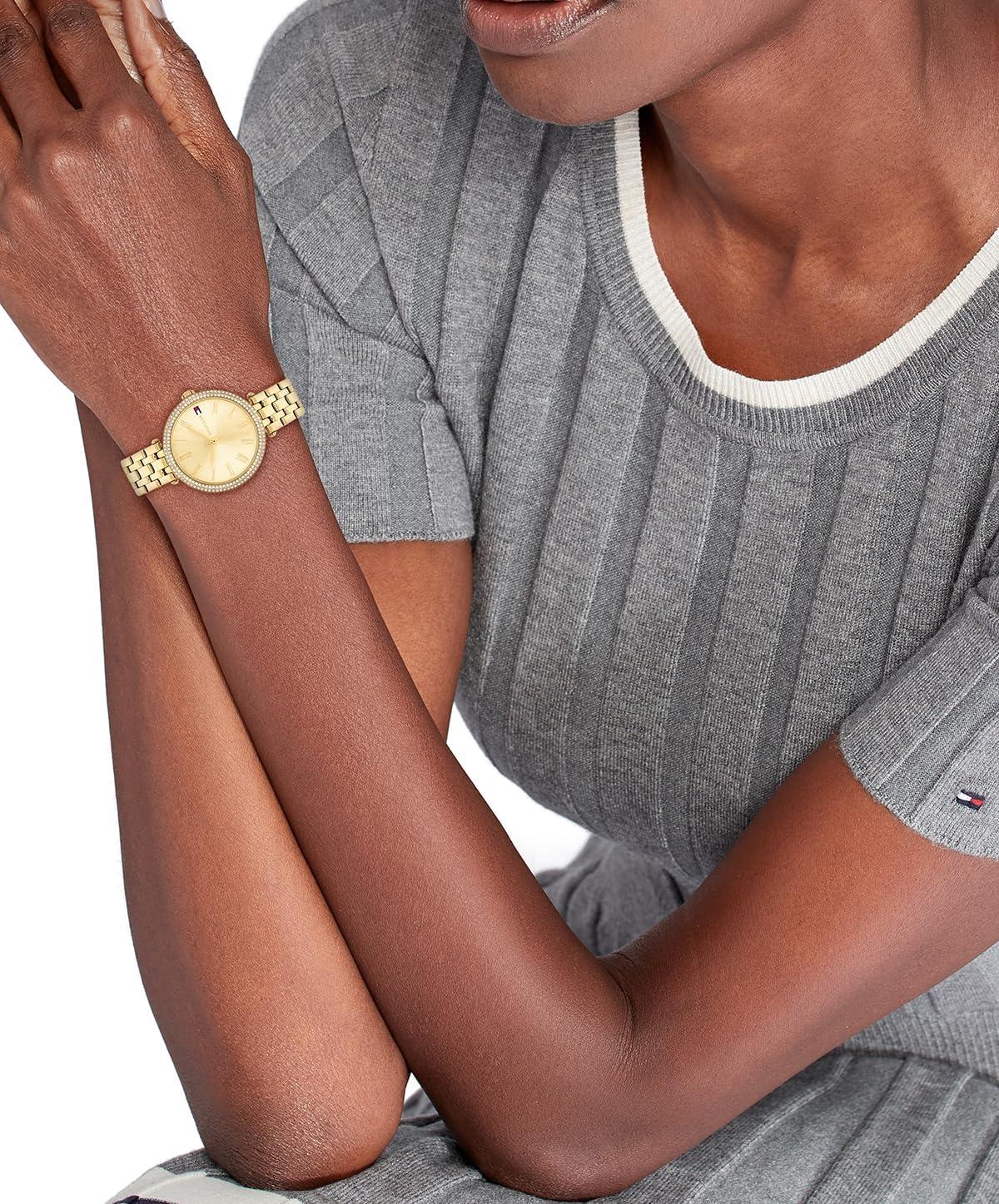 imageTommy Hilfiger Womens Watch Classic 3H Quartz Watch Stainless Steel Wristbrand Water Resistant up to 3 ATM30 Meters Premium Fashion Timepiece with Day to Night Versatility 34mmGold Plated