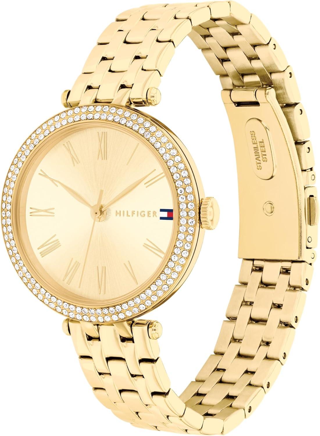imageTommy Hilfiger Womens Watch Classic 3H Quartz Watch Stainless Steel Wristbrand Water Resistant up to 3 ATM30 Meters Premium Fashion Timepiece with Day to Night Versatility 34mmGold Plated