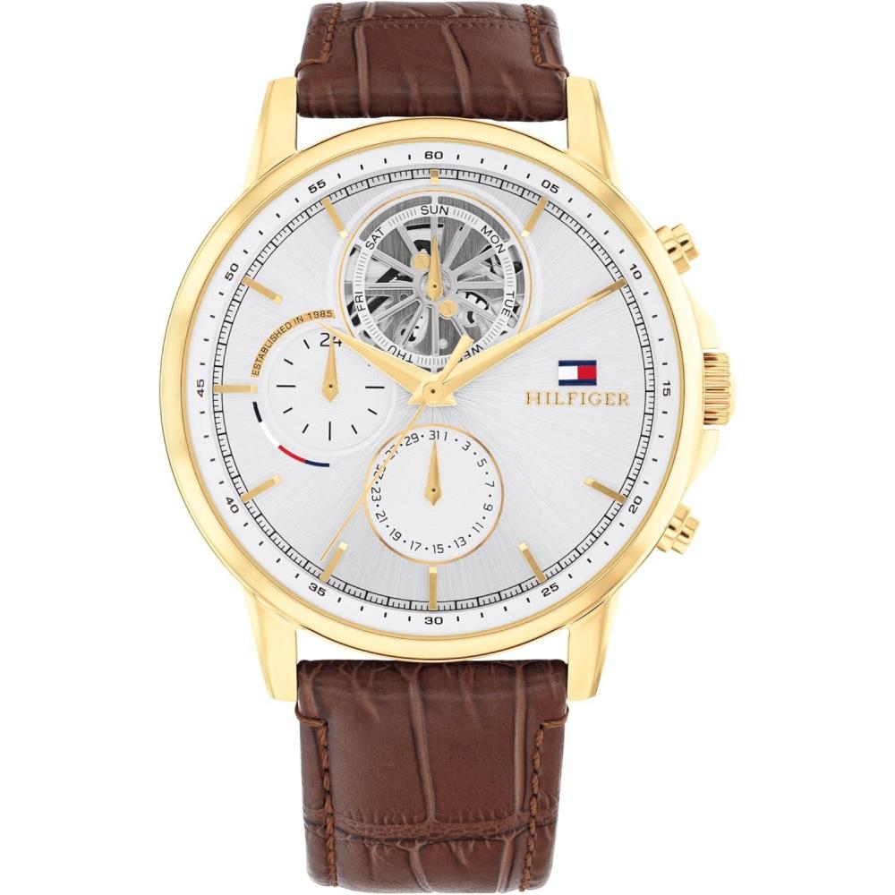 imageTommy Hilfiger Classic MultiFunction Quartz Watch Leather Strap Wristwatch for Men Water Resistant Up to 5 ATM50 Meters Premium Fashion for Everyday Wear 44mm