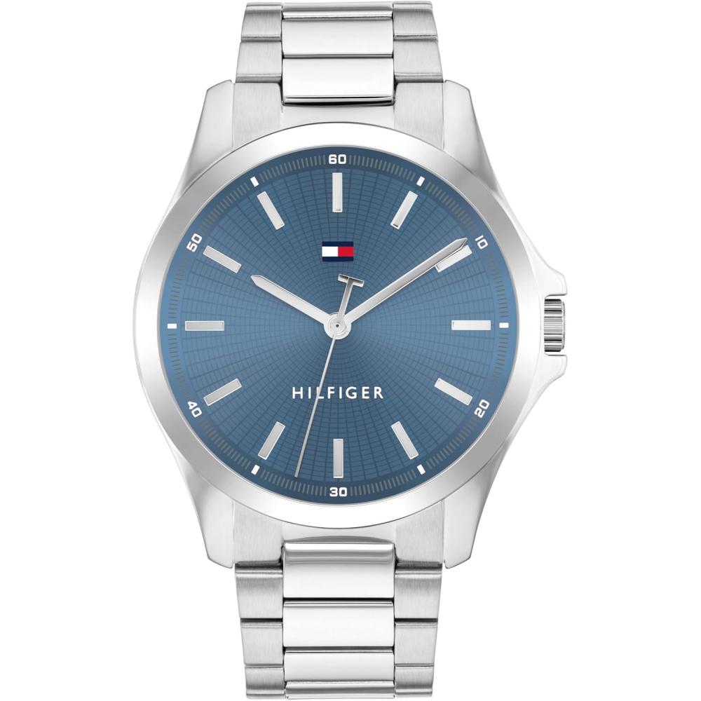 imageTommy Hilfiger Mens 3H Quartz Watch Stainless Steel Bracelet Water Resistant 3 ATM Modern and Stylish Timepiece Gift for Him 42mmSilverBlue
