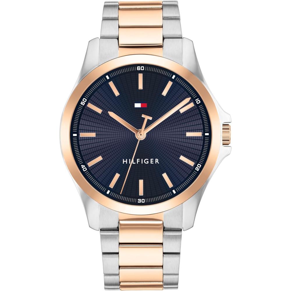 imageTommy Hilfiger Mens 3H Quartz Watch Stainless Steel Bracelet Water Resistant 3 ATM Modern and Stylish Timepiece Gift for Him 42mmTwo Tone Blue