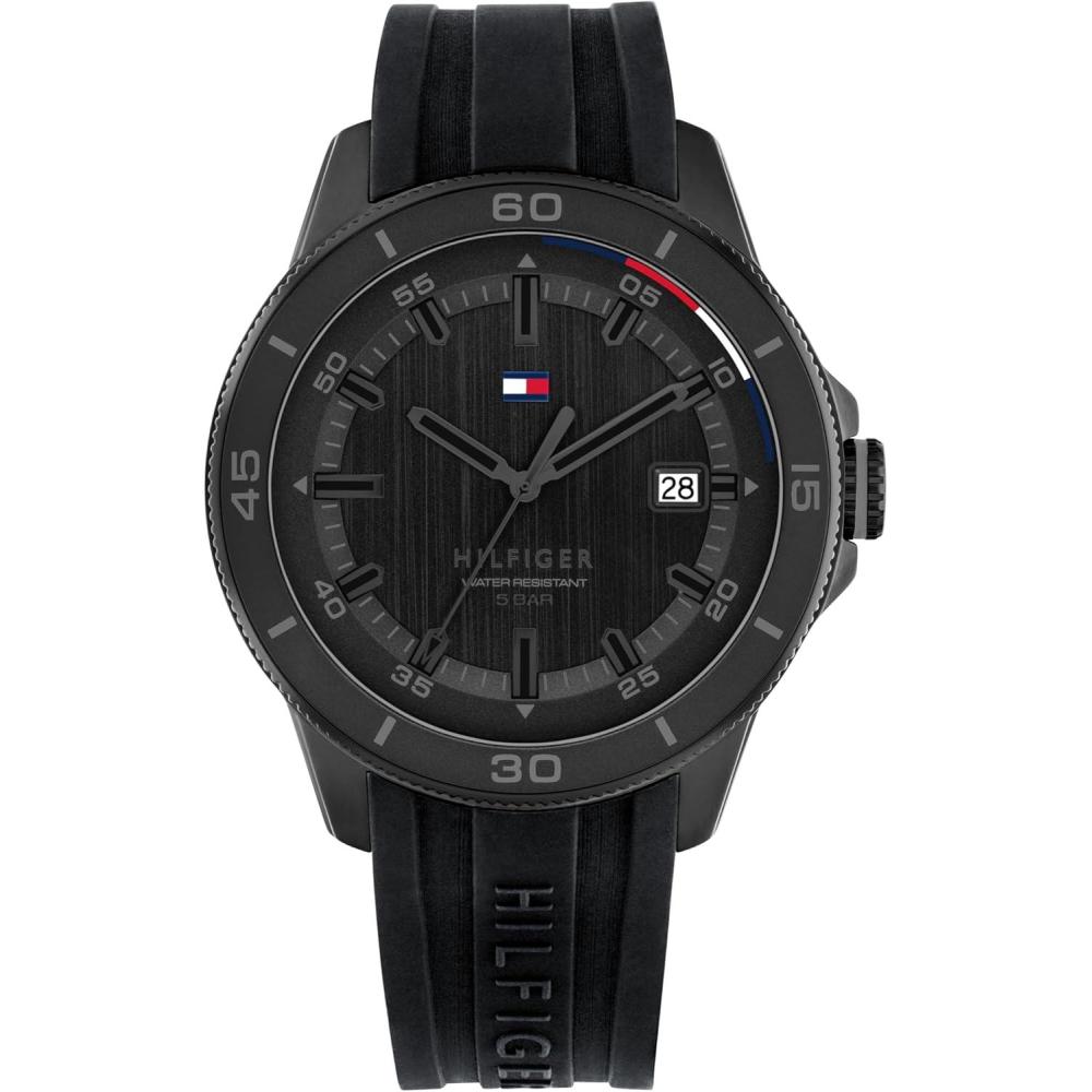 imageTommy Hilfiger Mens 3Hand Quartz Watch Round Case Sporty Iconic Style Gift for Him 43mmBlack