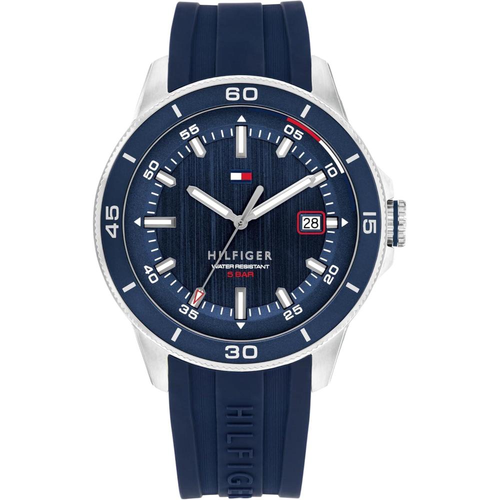 imageTommy Hilfiger Mens 3Hand Quartz Watch  Round Case  Sporty Iconic Style  Gift for Him 43mmBlue