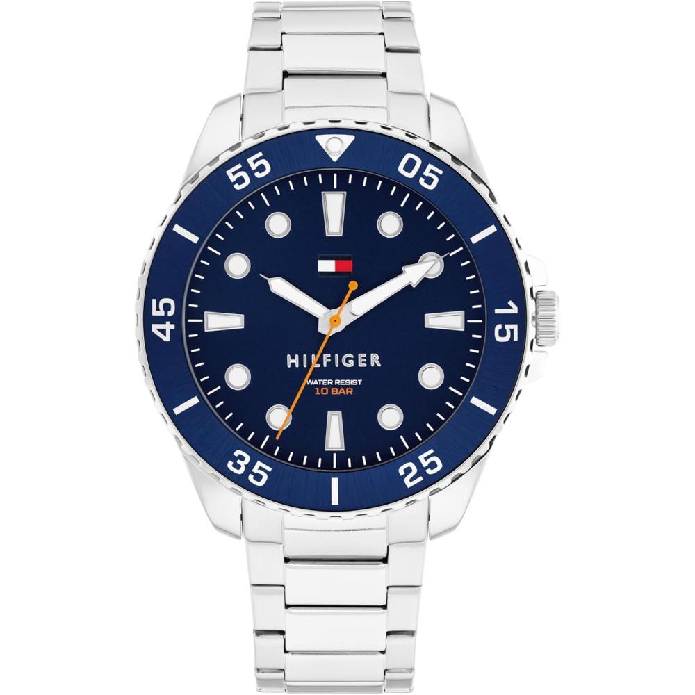 imageTommy Hilfiger Mens Bold DiveInspired Watch 3H Quartz Movement Stainless Steel and Aluminum Case Aluminum Sport Bezel Link Bracelet AdventureReady Gift for Him