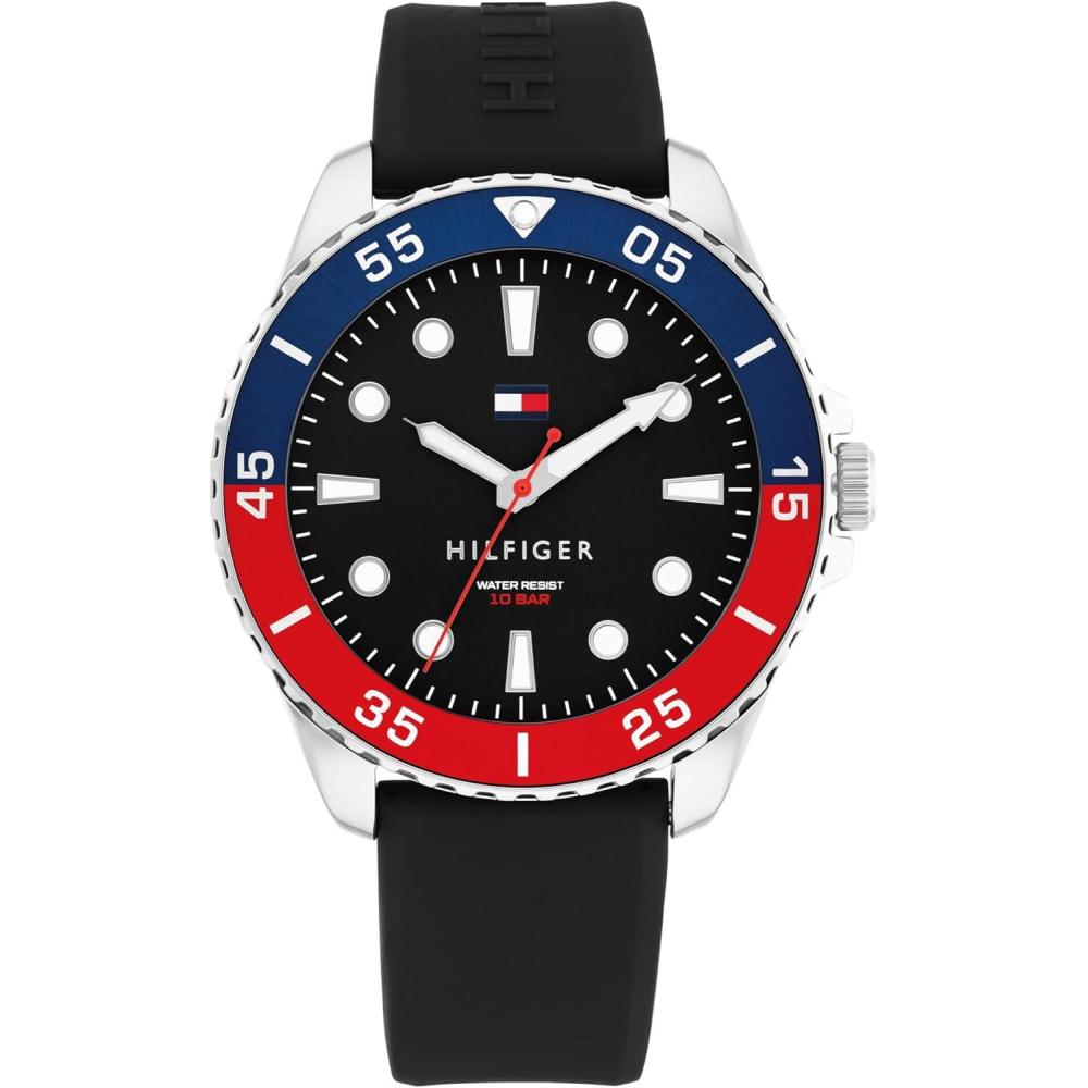 imageTommy Hilfiger Mens Bold DiveInspired Watch 3H Quartz Movement Stainless Steel and Aluminum Case Aluminum Sport Bezelt AdventureReady Gift for HimBlack