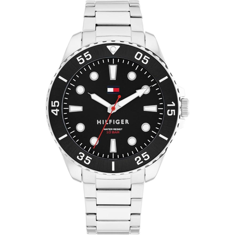imageTommy Hilfiger Mens Bold DiveInspired Watch 3H Quartz Movement Stainless Steel and Aluminum Case Aluminum Sport Bezelt AdventureReady Gift for HimSilver