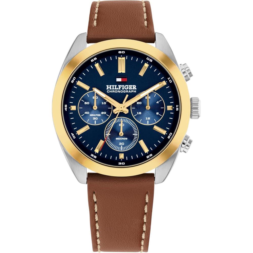 imageTommy Hilfiger Mens Chronograph Quartz Watch 40mm Stainless Steel Case Leather Strap VintageInspired Design Gift for HimBrown