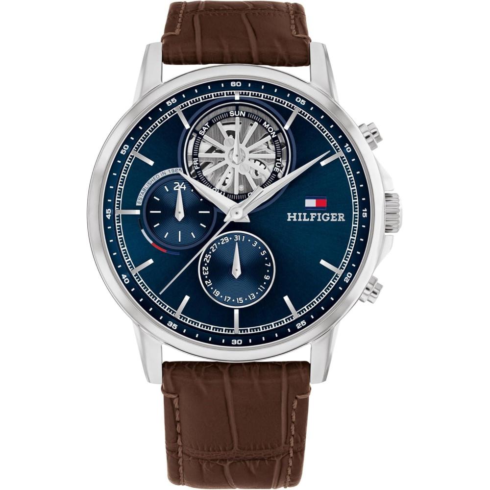 imageTommy Hilfiger Mens Dress Watch Multifunction Leather Wristwatch Water Resistant up to 5 ATM50 Meters Premium Fashion Timepiece for All Occasions 44mmBrown