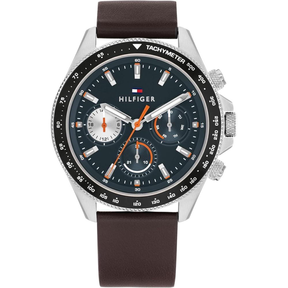 imageTommy Hilfiger Mens Multifunction Watch  Round Case  Iconic Casual Design  Gift for Him 44mmBrown