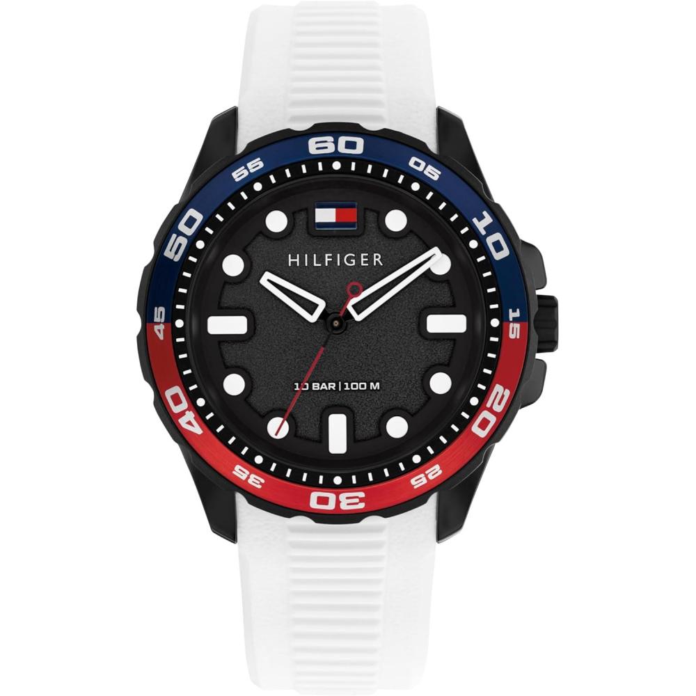 imageTommy Hilfiger Mens Quartz Regatta Watch  Silicone Strap Rotating Sport Bezel  Water Resistant up to 100m  Contemporary Bold Timepiece  Gift for Him 42mmWhite