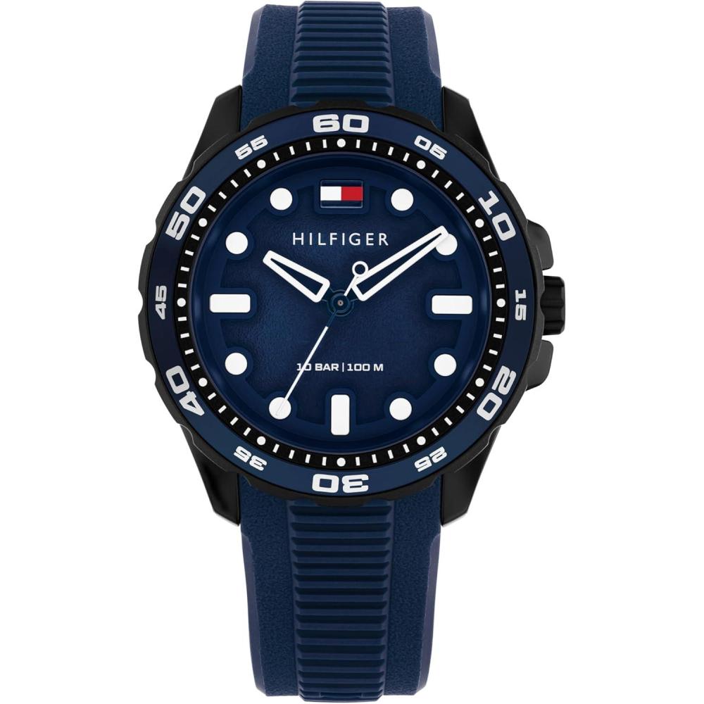 imageTommy Hilfiger Mens Quartz Regatta Watch  Silicone Strap Rotating Sport Bezel  Water Resistant up to 100m  Contemporary Bold Timepiece  Gift for Him 42mmBlue