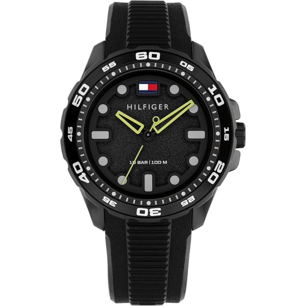 imageTommy Hilfiger Mens Quartz Regatta Watch Silicone Strap Rotating Sport Bezel Water Resistant up to 100m Contemporary Bold Timepiece Gift for Him 42mmBlack