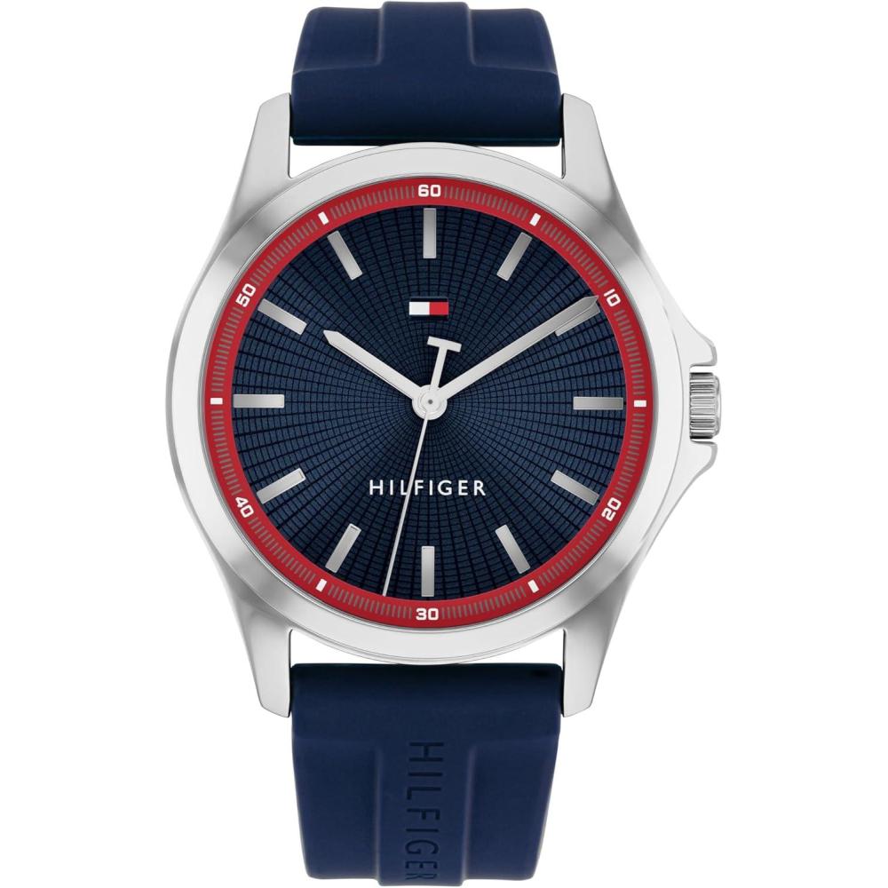 imageTommy Hilfiger Mens Quartz Watch  Comfortable Silicone Strap  Water Resistant up to 30m  Versatile Sophisticated Timepiece  Gift for Him 42mmBlue