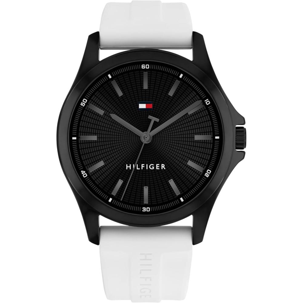 imageTommy Hilfiger Mens Quartz Watch  Comfortable Silicone Strap  Water Resistant up to 30m  Versatile Sophisticated Timepiece  Gift for Him 42mmWhite