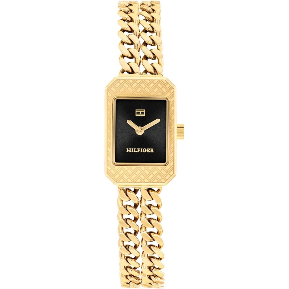 imageTommy Hilfiger Womens 2Hand Quartz Watch Double Chain Bracelet Modern Stylish Timepiece Gift for Her 16mmGold Plated