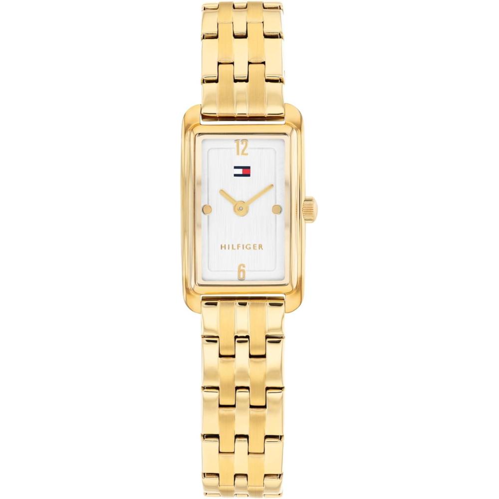 imageTommy Hilfiger Womens 2Hand Quartz Watch Mini Tank Case with Link Bracelet Classic Dressy Style Gift for Her 16mmGold Plated