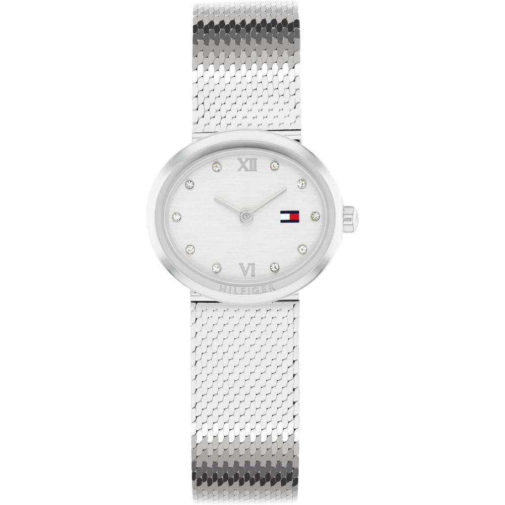 imageTommy Hilfiger Womens 2Hand Quartz Watch  OvalShaped Case Crystal Markers  Link Bracelet  Dress Casual Look  Gift for Her 25mmSilver