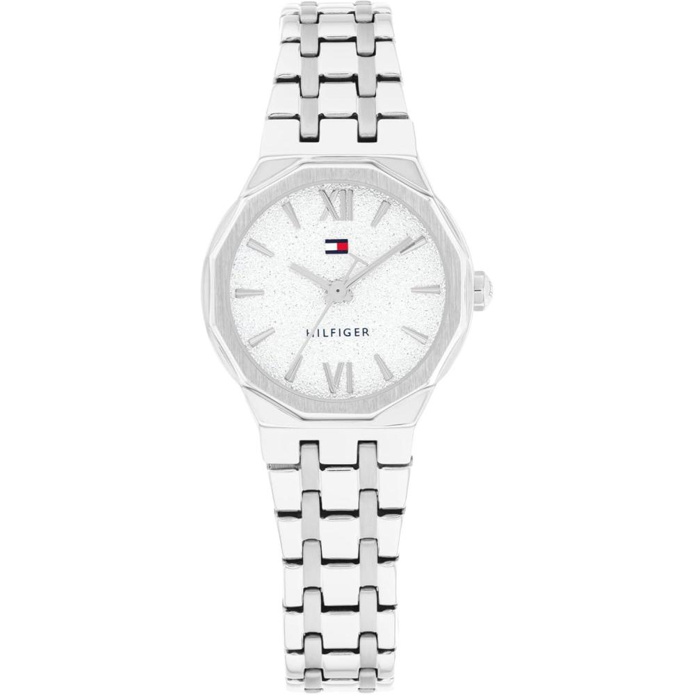 imageTommy Hilfiger Womens Quartz Bracelet Watch Chic Modern Design Geometric Frosted Dial Water Resistant up to 30m Sophisticated Casual Timepiece Gift for Her 25mmSilver