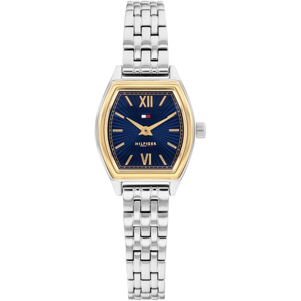 imageTommy Hilfiger Womens Quartz Watch  Mini Tonneau Case Sunray Dial Roman Numerals Bracelet  Water Resistant up to 30m  Sophisticated Versatile Timepiece  Gift for Her 215mmSilverBlue