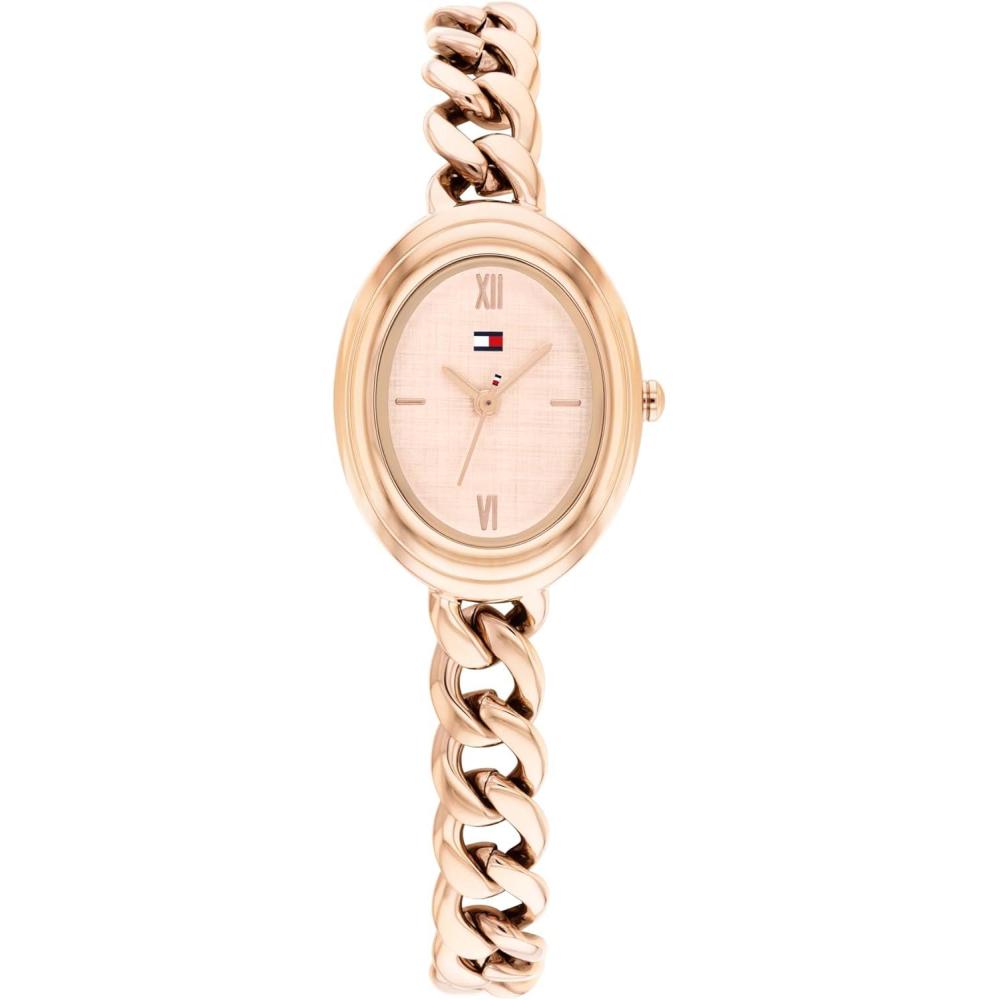 imageTommy Hilfiger Womens Quartz Watch Petite Oval Case and Chain Bracelet Water Resistant up to 30m Chic Sophisticated Timepiece Gift for Her 215mmRose Gold