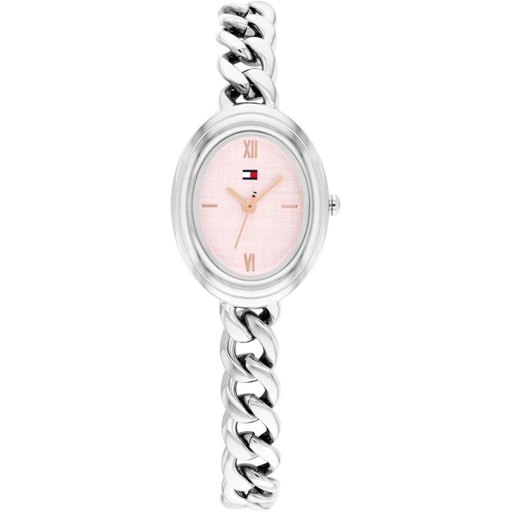 imageTommy Hilfiger Womens Quartz Watch Petite Oval Case and Chain Bracelet Water Resistant up to 30m Chic Sophisticated Timepiece Gift for Her 215mmSilver