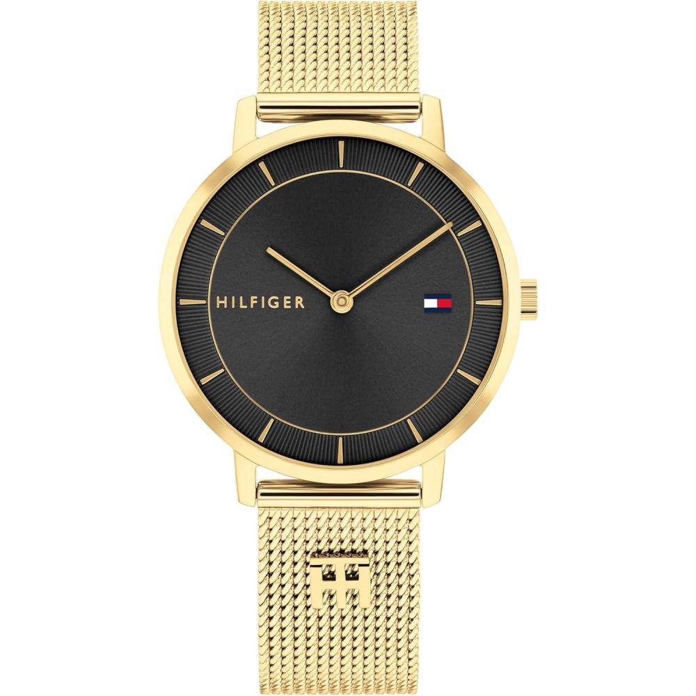 imageTommy Hilfiger Womens Slim Quartz Watch Stainless Steel Mesh Bracelet Water Resistant 3 ATM Elegant Minimal Design Gift for Her 35mmGold Plated