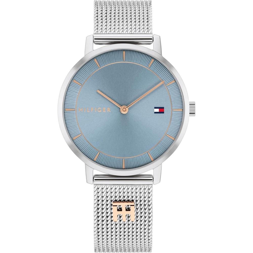 imageTommy Hilfiger Womens Slim Quartz Watch Stainless Steel Mesh Bracelet Water Resistant 3 ATM Elegant Minimal Design Gift for Her 35mmSilver
