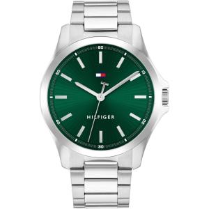 Tommy Hilfiger Men’s 3H Quartz Watch, Stainless Steel Bracelet, Water Resistant 3 ATM, Modern and Stylish Timepiece, Gift for Him, 42mm(Silver-Green)