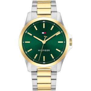 Tommy Hilfiger Men’s 3H Quartz Watch, Stainless Steel Bracelet, Water Resistant 3 ATM, Modern and Stylish Timepiece, Gift for Him, 42mm(Two Tone Green)