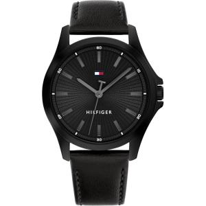 Tommy Hilfiger Men’s 3-Hand Quartz Watch – 42mm Case, Leather Strap, 3 ATM Water Resistant, Modern Everyday Timepiece, Gift for Him(Black)