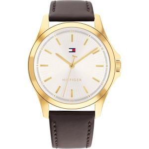 Tommy Hilfiger Men’s 3-Hand Quartz Watch – 42mm Case, Leather Strap, 3 ATM Water Resistant, Modern Everyday Timepiece, Gift for Him(Brown White)