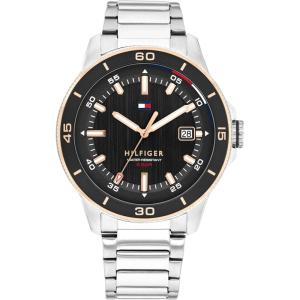 Tommy Hilfiger Men’s 3-Hand Quartz Watch – Round Case – Sporty, Iconic Style – Gift for Him 43mm(Silver-Black)
