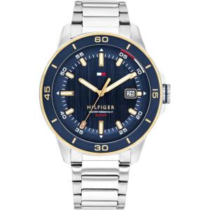 Tommy Hilfiger Men’s 3-Hand Quartz Watch – Round Case – Sporty, Iconic Style – Gift for Him 43mm(Silver-Navy)