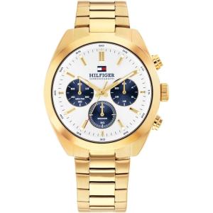 Tommy Hilfiger Men’s Chronograph Quartz Watch – 40mm Stainless Steel Case, Leather Strap, Vintage-Inspired Design – Gift for Him(Gold Plated)