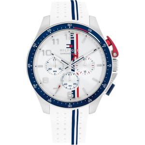 Tommy Hilfiger Men’s Chronograph Watch – Racing-Inspired, Sporty Design – Silicone Strap – 5 ATM Water Resistance – Bold and Stylish Timepiece – Gift for Him – 46mm(White)