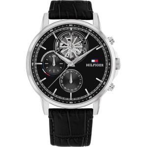 Tommy Hilfiger Mens Dress Watch – Multifunction Leather Wristwatch – Water Resistant up to 5 ATM/50 Meters – Premium Fashion Timepiece for All Occasions – 44mm(Black)