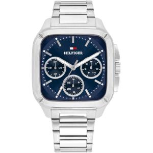 Tommy Hilfiger Men’s Multifunction Quartz Watch – 37x39mm Tank Case, Calfskin Strap, Sport-Inspired Design – Gift for Him(Silver)